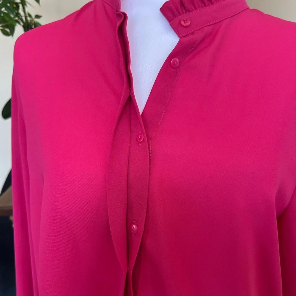 Zara Fuchsia Ruffle Sleeve Button down Blouse - Picture 4 of 10